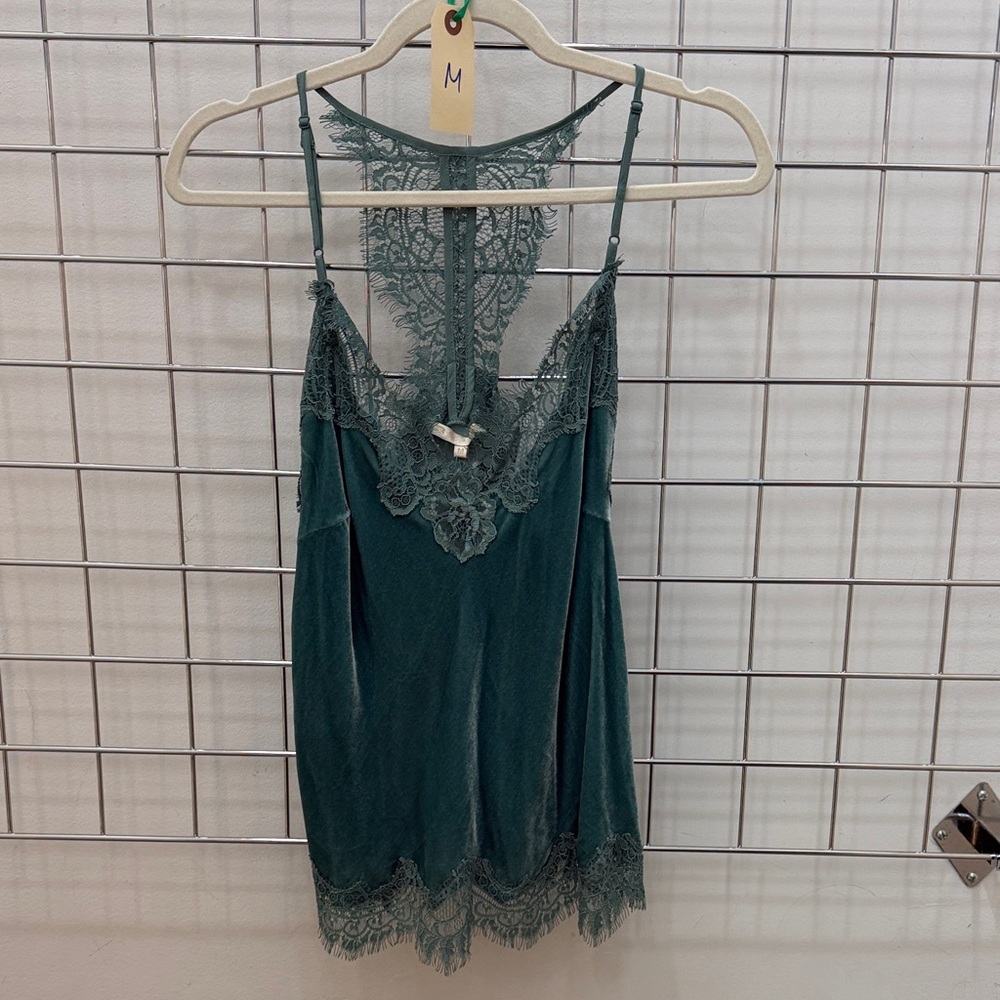 Velvet & Lace Trim Teal Cami